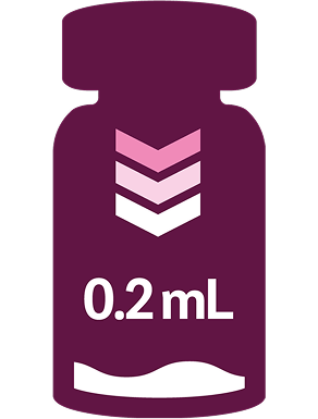 Icoon van een vaccinflesje met pijltjes naar beneden en de aanduiding 0,2 ml.
